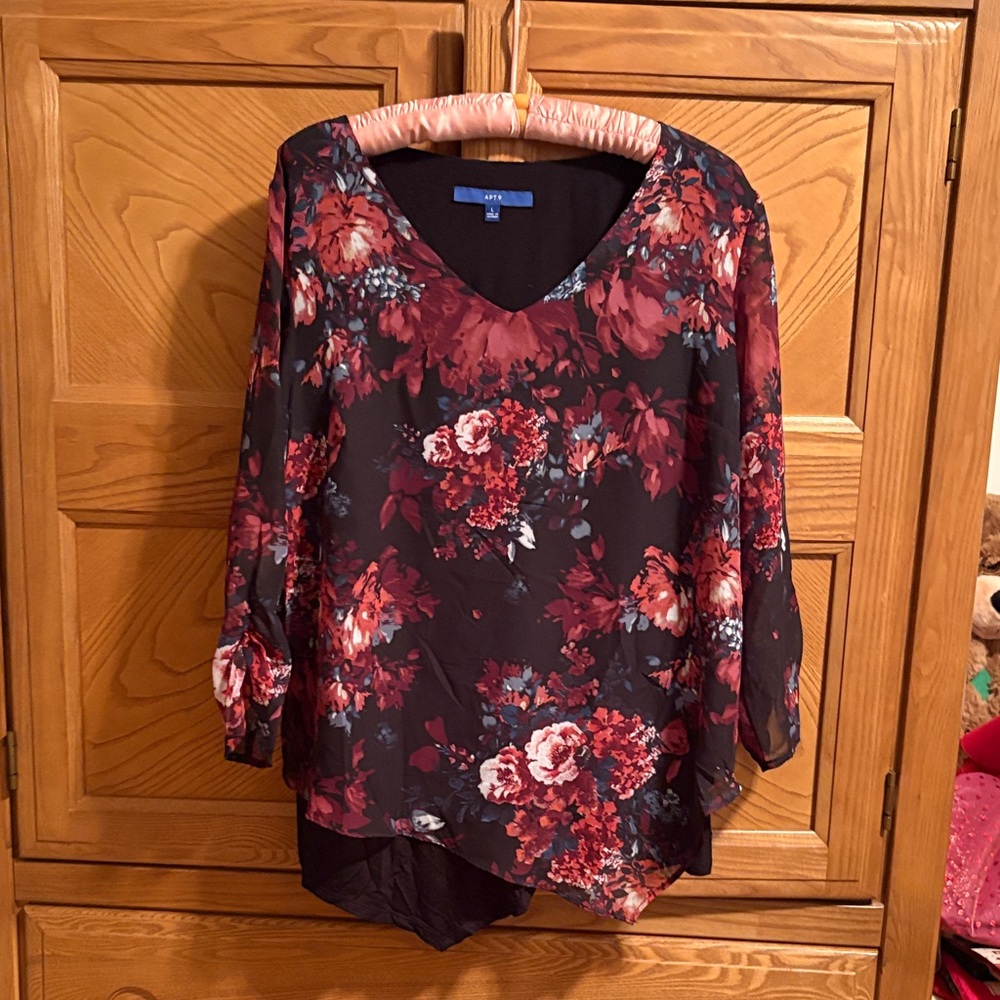 Apt. 9 Black and Red Floral Blouse
